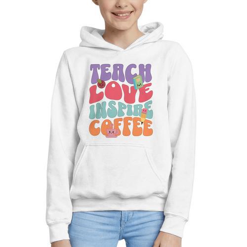 Teach Love Inspire Coffee Cute Teaching Quote Back To School Graphic Youth Hoodie - Savourry