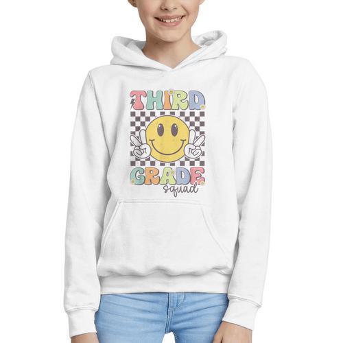 Third Grade Squad Smile Face 3rd Grade Back To School Graphic Youth Hoodie - Savourry