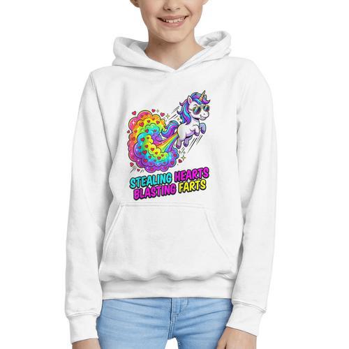 Unicorn Fart Valentine Stealing Hearts Blasting Farts Raglan Baseball Tee Graphic Youth Hoodie - Sportilla
