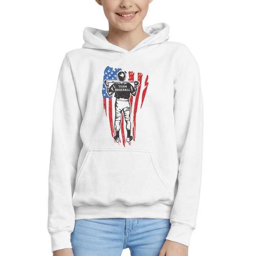US Flag Baseball Player Batter Sport Lover Team Coach Family Graphic Youth Hoodie - Sportilla