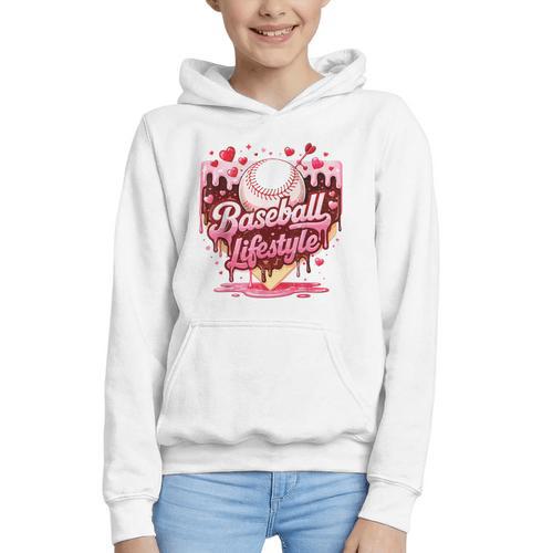 Valentine Baseball Lifestyle Home Plate Ice-Cream Drip Boys Graphic Youth Hoodie - Sportilla