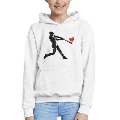 Valentines Day Baseball Batter Silhouette Heart Men Boys Kid Graphic Youth Hoodie - Sportilla