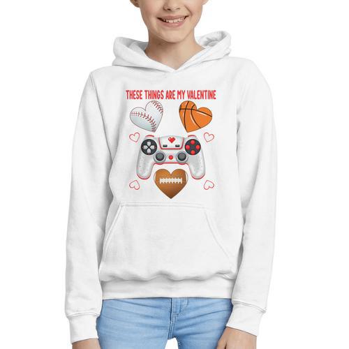 Valentines Day Boys Men Hearts Gaming Football Baseball Love Premium Tri-Blend Graphic Youth Hoodie - Sportilla