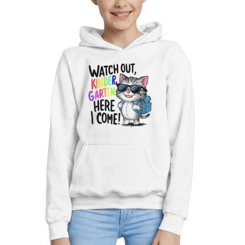Watch Out Kindergarten Here I Come Cute Cat Back To School Graphic Youth Hoodie - Savourry