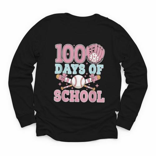 100 Days Of School Baseball 100th Day Of School Girls Youth Long Sleeve Tee - Sportilla