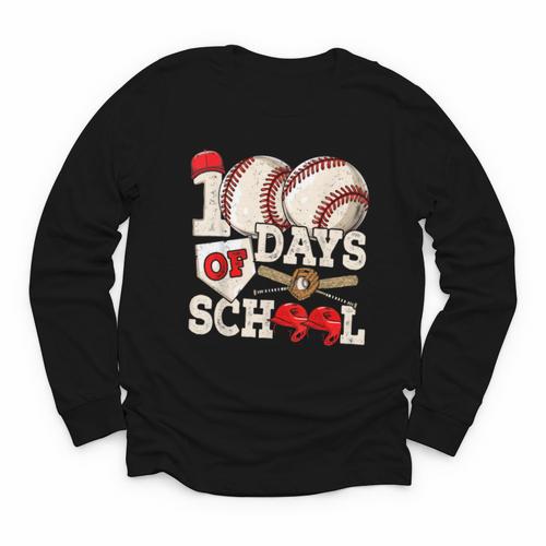 100 Days Of School Baseball 100th Day Of School Kids Teacher Youth Long Sleeve Tee - Sportilla