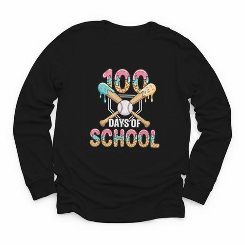 100 Days Of School Baseball 100th Day Of School Youth Long Sleeve Tee - Sportilla