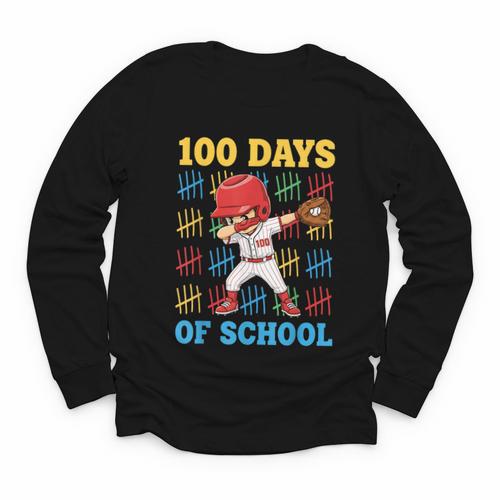 100 Days Of School Baseball Bat 100th Day Of School Boys Youth Long Sleeve Tee - Sportilla