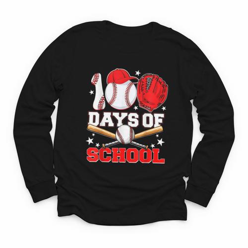 100 Days Of School Baseball Boys Kids Students Youth Long Sleeve Tee - Sportilla