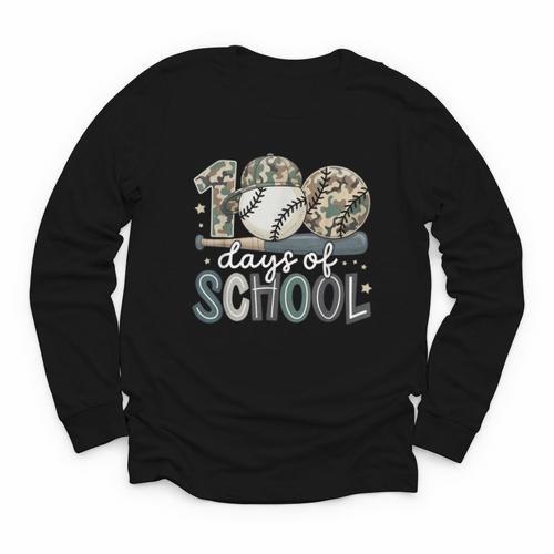 100 Days Of School Baseball Camo Camo Cap Boy School Youth Long Sleeve Tee - Sportilla