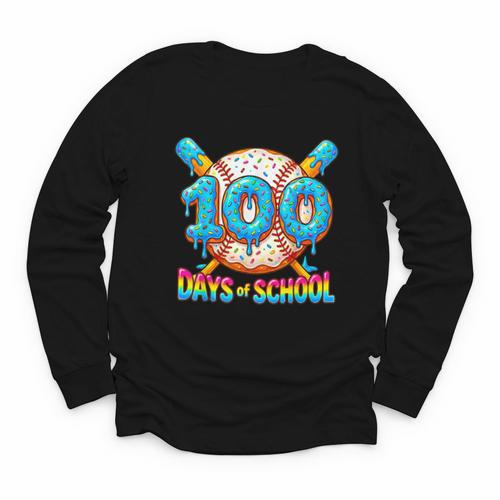 100 Days Of School Baseball Drip Boys 100th Day Of School Youth Long Sleeve Tee - Sportilla