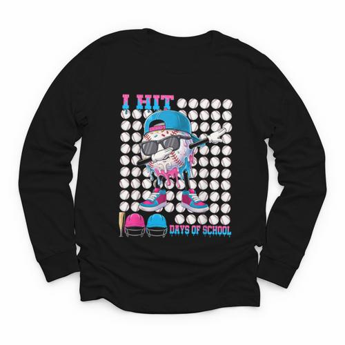 100 Days Of School Baseball Drip Boys Kids 100th Day School Youth Long Sleeve Tee - Sportilla