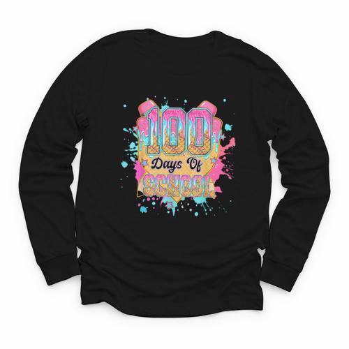 100 Days Of School Baseball Drip Boys Kids 100th Day Youth Long Sleeve Tee - Sportilla