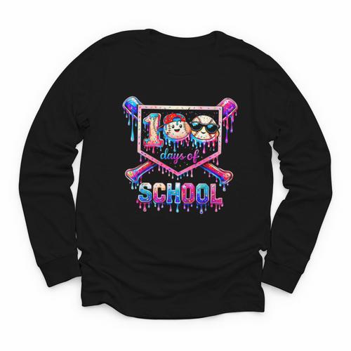 100 Days Of School Baseball Drip Boys For Men Kids Youth Long Sleeve Tee - Sportilla