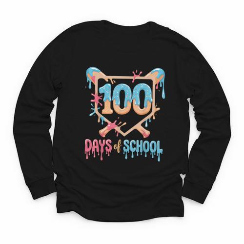 100 Days Of School Baseball Drip 100 Days Of School Youth Long Sleeve Tee - Sportilla