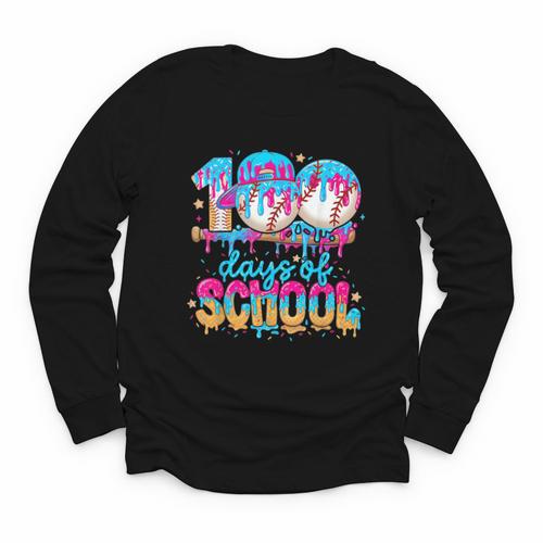 100 Days Of School Baseball Ice Cream For Boy Girl Kids Youth Long Sleeve Tee - Sportilla