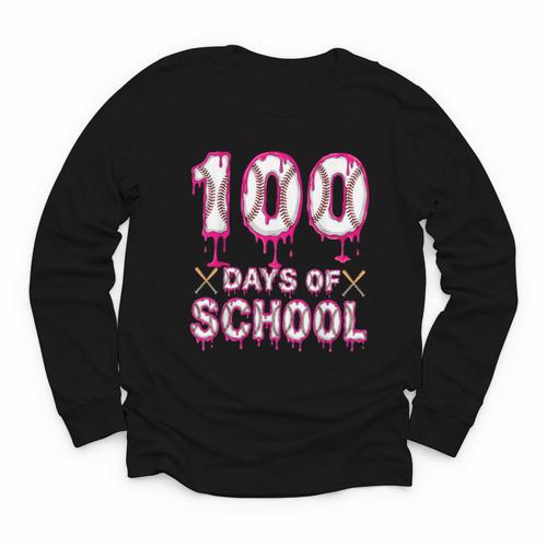 100 Days Of School Baseball Ice Cream Drip 100th Day Boys Youth Long Sleeve Tee - Sportilla