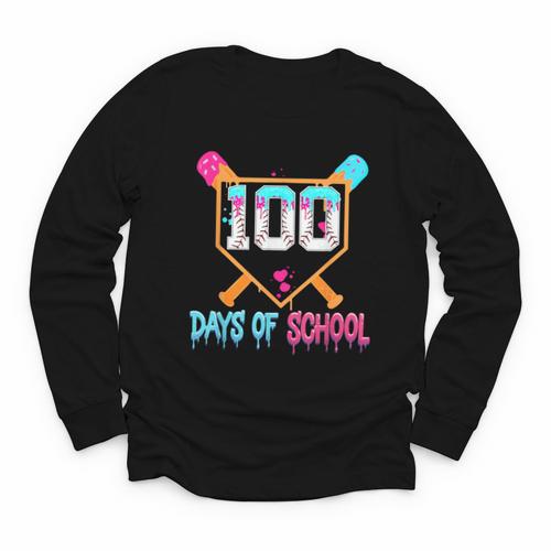 100 Days Of School Baseball Ice Cream Drip 100th Day School Youth Long Sleeve Tee - Sportilla