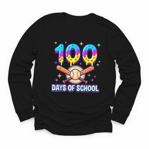 100 Days Of School Baseball Ice Cream Drip Kids Boys Teacher Youth Long Sleeve Tee - Sportilla