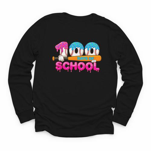 100 Days Of School Baseball Ice Cream Drip For Teacher Kid Youth Long Sleeve Tee - Sportilla