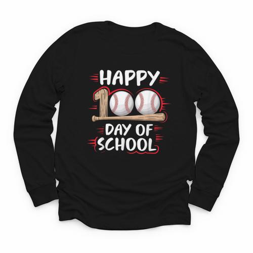 100 Days Of School Baseball Theme Kids Teens Boys 100th Day Youth Long Sleeve Tee - Sportilla