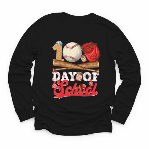 100 Days Of School Baseball Player Sports Game Teacher Kid Youth Long Sleeve Tee - Sportilla