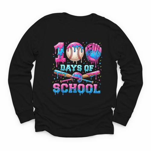 100 Days Of School Baseball Sports Drip Graphic Youth Long Sleeve Tee - Sportilla