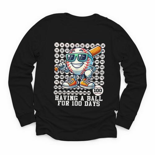 100 Days Of School Boys Baseball 100th Day Of School Kids Youth Long Sleeve Tee - Sportilla