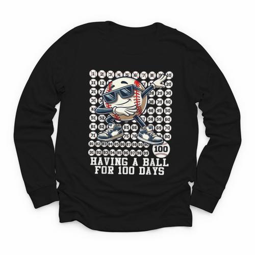100 Days Of School Boys Dabbing Baseball 100th Day Of School Youth Long Sleeve Tee - Sportilla