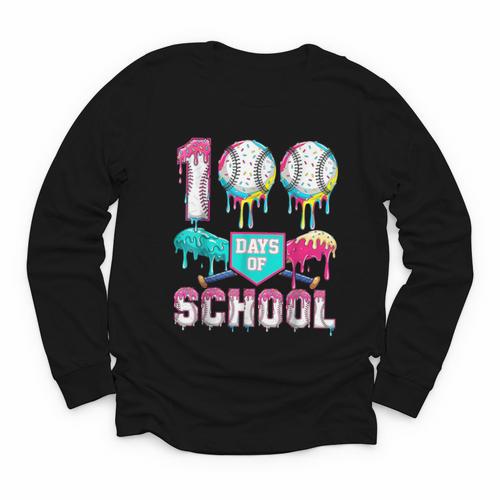 100 Days Of School Boys Kids 100th Day Of School Baseball Youth Long Sleeve Tee - Sportilla