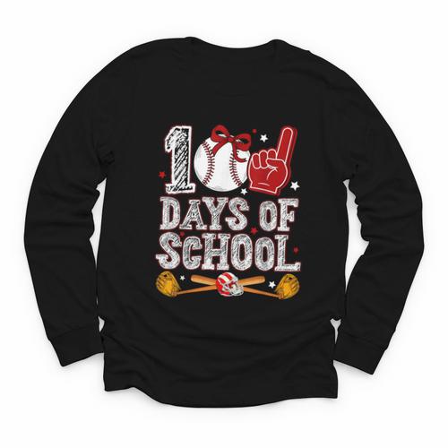 100 Days Of School Cute Bow Baseball Boy Girl Teacher Youth Long Sleeve Tee - Sportilla