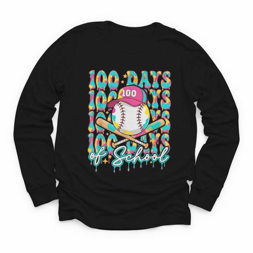 100 Days Of School Drip Baseball 100th Day Baseball School Youth Long Sleeve Tee - Sportilla