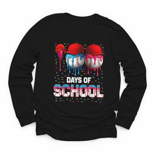 100 Days Of School Dripping Baseball 100th Day Teacher Boy Youth Long Sleeve Tee - Sportilla