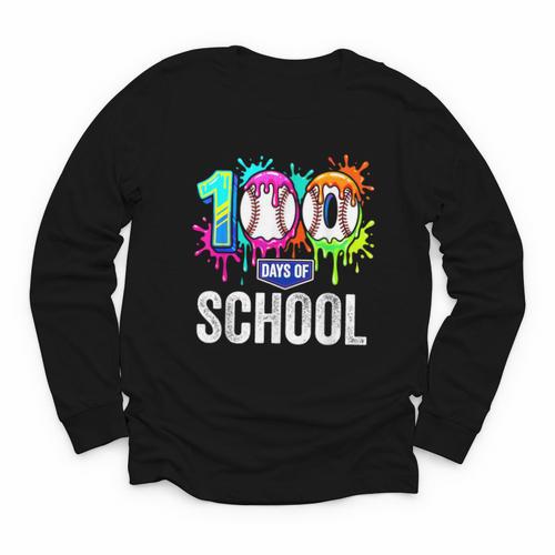 100 Days Of School Dripping Baseball Boys Kids Teacher Youth Long Sleeve Tee - Sportilla