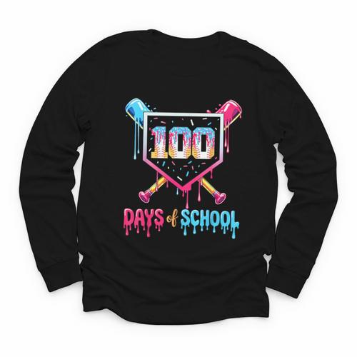 100 Days Of School Ice Cream Drip Baseball 100 Days Smarter Youth Long Sleeve Tee - Sportilla