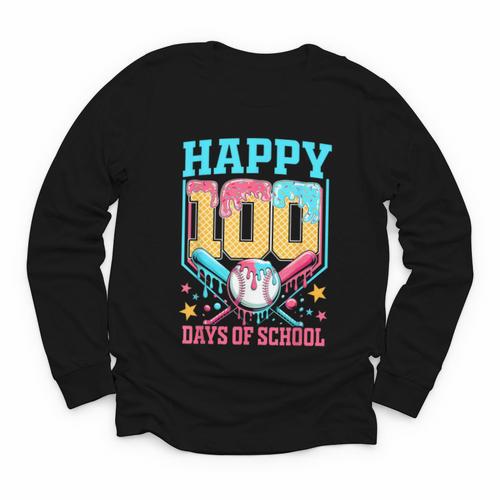 100 Days Of School Kids Baseball Drip 100th Day Of School Youth Long Sleeve Tee - Sportilla