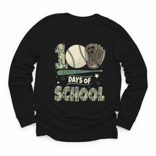 100 Days Of School Teacher Camo Baseball Boys Toddler Kids Youth Long Sleeve Tee - Sportilla