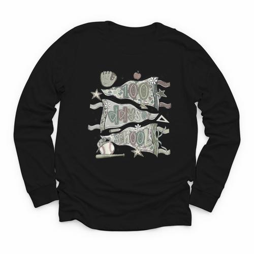 100 Days Smarter Baseball Sport School Celebration Youth Long Sleeve Tee - Sportilla