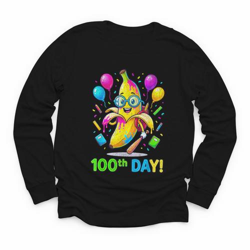 100th Day Of School Banana Baseball Drip For Kids Youth Girl Youth Long Sleeve Tee - Sportilla
