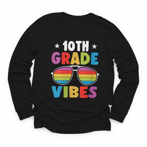 10th Grade Back To School Sunglasses Vibes Retro First Day Youth Long Sleeve Tee - Savourry