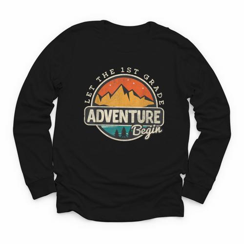 1st First Grade Shirt Adventure Begin Back To School Youth Long Sleeve Tee - Savourry
