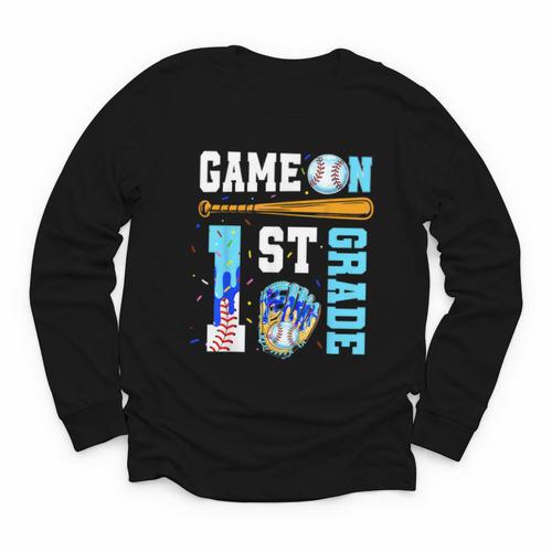 1st Grade Back To School Baseball Drip Ice Cream Game On Youth Long Sleeve Tee - Savourry