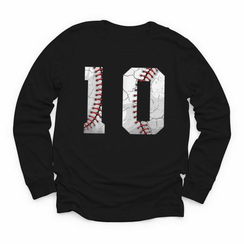 2016 10th Birthday Baseball Boys Kids Ten 10 Tenth Youth Long Sleeve Tee - Sportilla