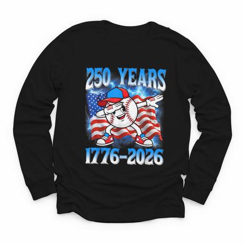 250 Years 1776 2026 250th Baseball American Flag 4th Of July Youth Long Sleeve Tee - Sportilla