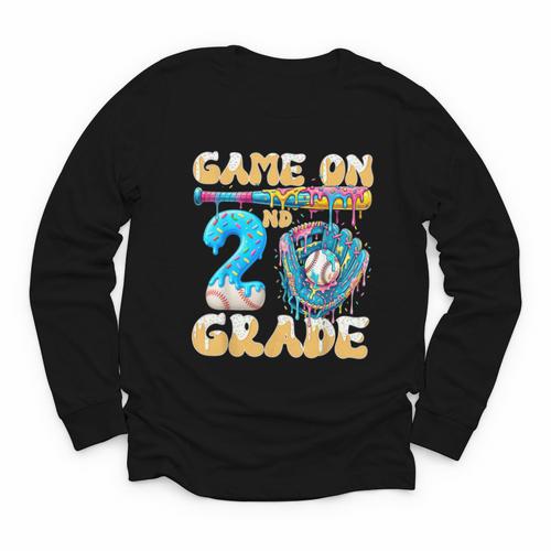 2nd Grade Back To School Baseball Drip Ice Cream Game On Youth Long Sleeve Tee - Savourry