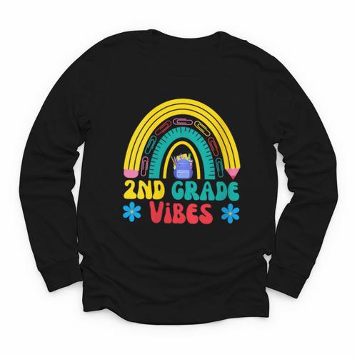 2nd Grade Vibes Back To School Rainbow Second Grade Youth Long Sleeve Tee - Savourry