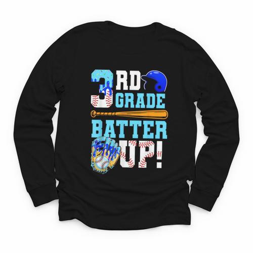 3rd Grade Back To School Baseball Drip Ice Cream Batter Up Youth Long Sleeve Tee - Savourry