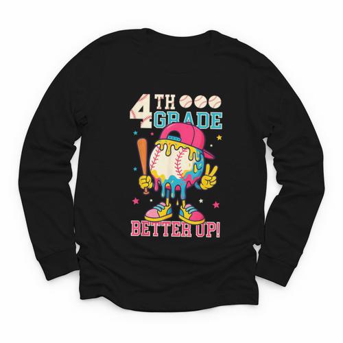 4th Grade Back To School Baseball Drip Ice Cream Game On Youth Long Sleeve Tee - Savourry