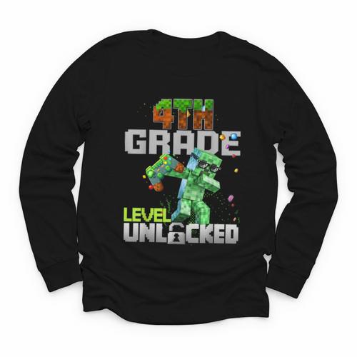 4th Grade Level Unlocked Back To School Pixel Game Youth Long Sleeve Tee - Savourry