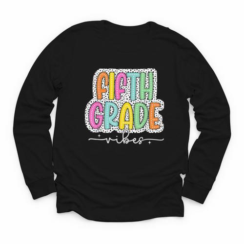 5th Fifth Grade Vibes Back To School Dalmatian Dots Youth Long Sleeve Tee - Savourry